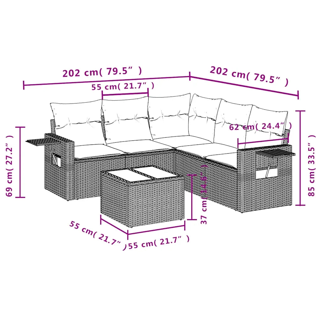 Set Divano da Giardino 6pz con Cuscini Grigio Chiaro Polyrattan