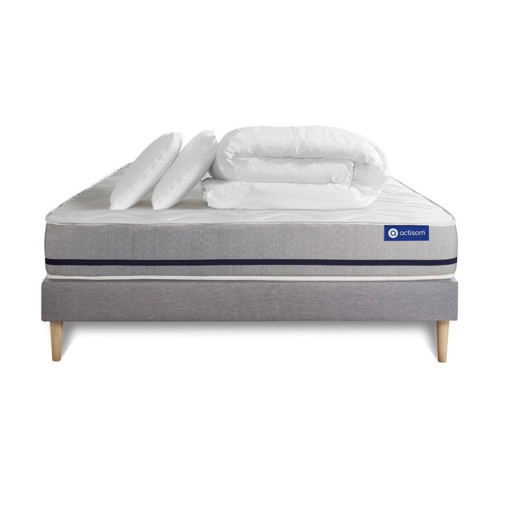 Pacchetto letto completo - Materasso 160x200cm + Box spring con doghe (kit) + 2 cuscini + Piumino - Actimemo Soft
