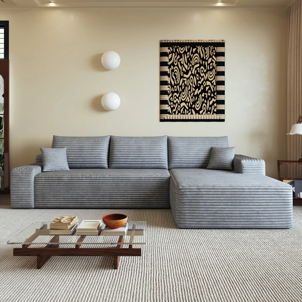 Divano angolare in tessuto grigio 270x175x83 cm con imbottitura in schiuma elastica