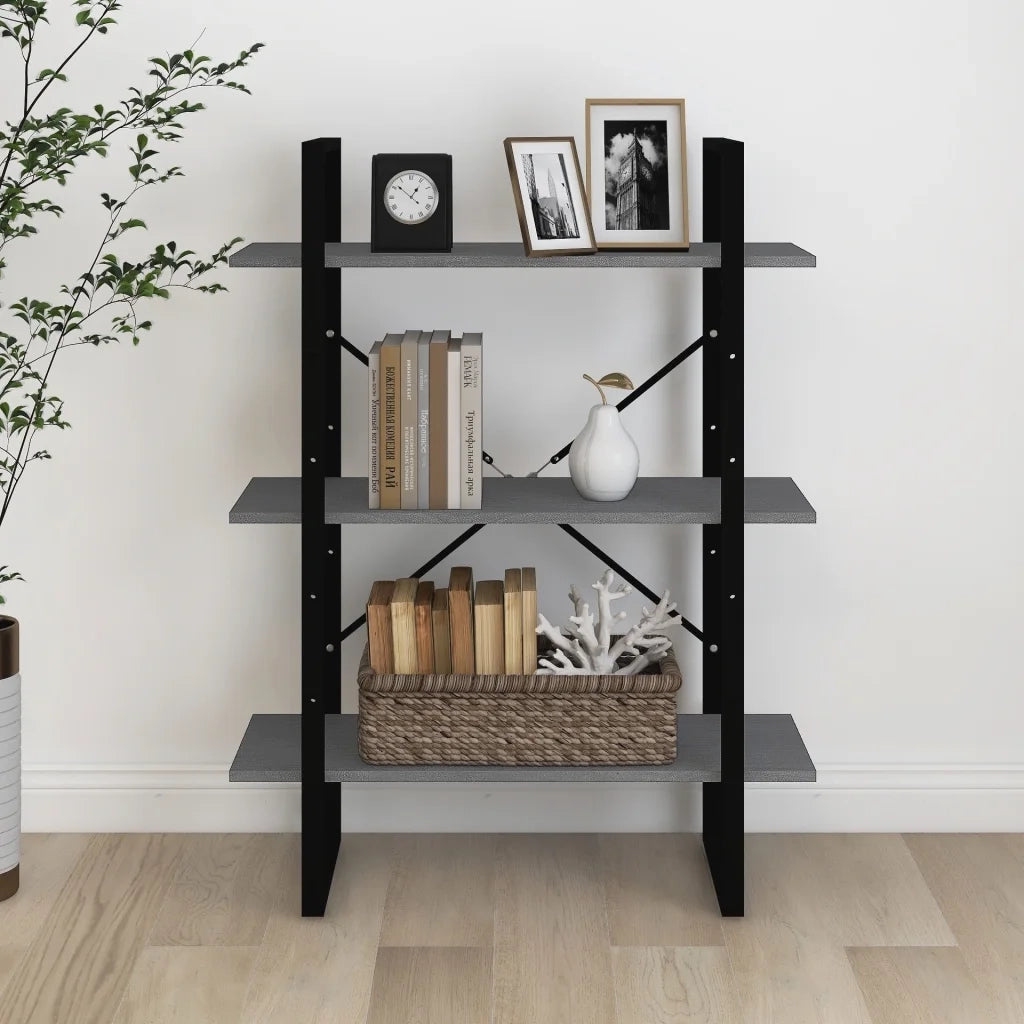 Libreria a 3 Ripiani Grigia 80x30x105 cm in Massello di Pino 806534