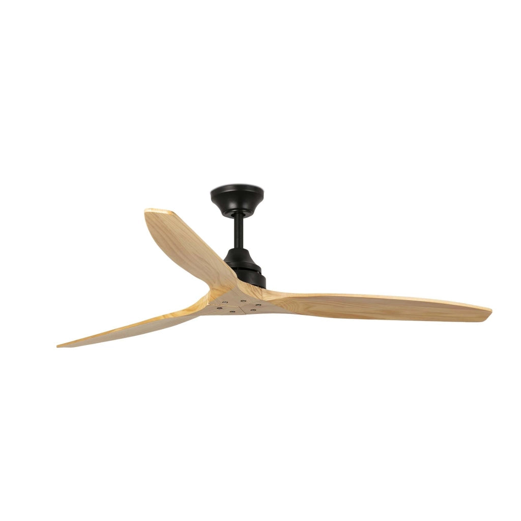 FARO Ventilatore da soffitto ALO L DC in Acciaio Nero Opaco con pale in legno 6 velocita funzione inversione telecomando incluso per ambienti 176-28 m² adatto a soffitti inclinati FARO-33718DC
