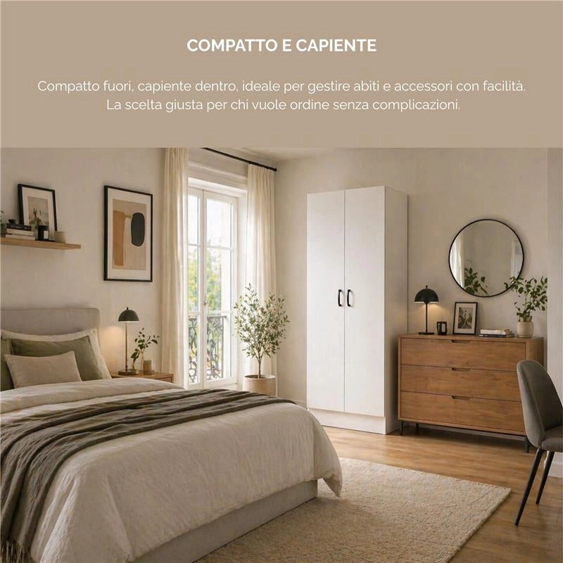 ARMADIO DA ARREDO IN LEGNO BIANCO CON DUE ANTE DIMENSIONI 60X42X180 CM