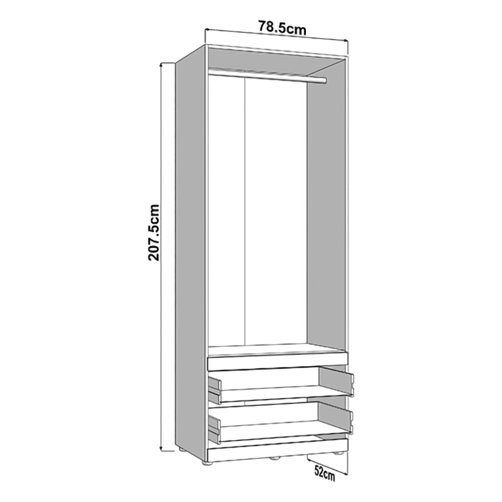 Armadio Camera da Letto Tilcara, Guardaroba 2 Ante Appendiabiti, 79x208h cm Bianco Opaco