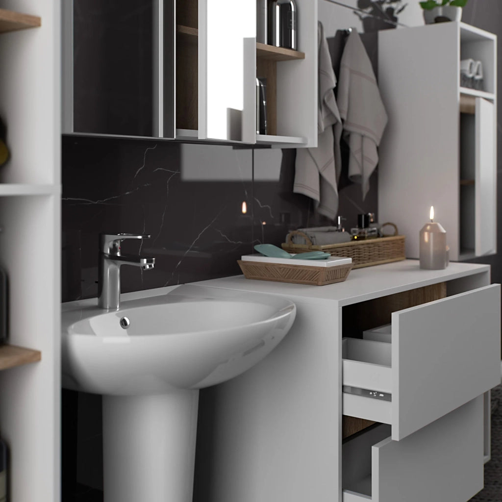 Set di mobili da bagno sospesi VAMI in Bianco con colore interno Sonoma Quercia
