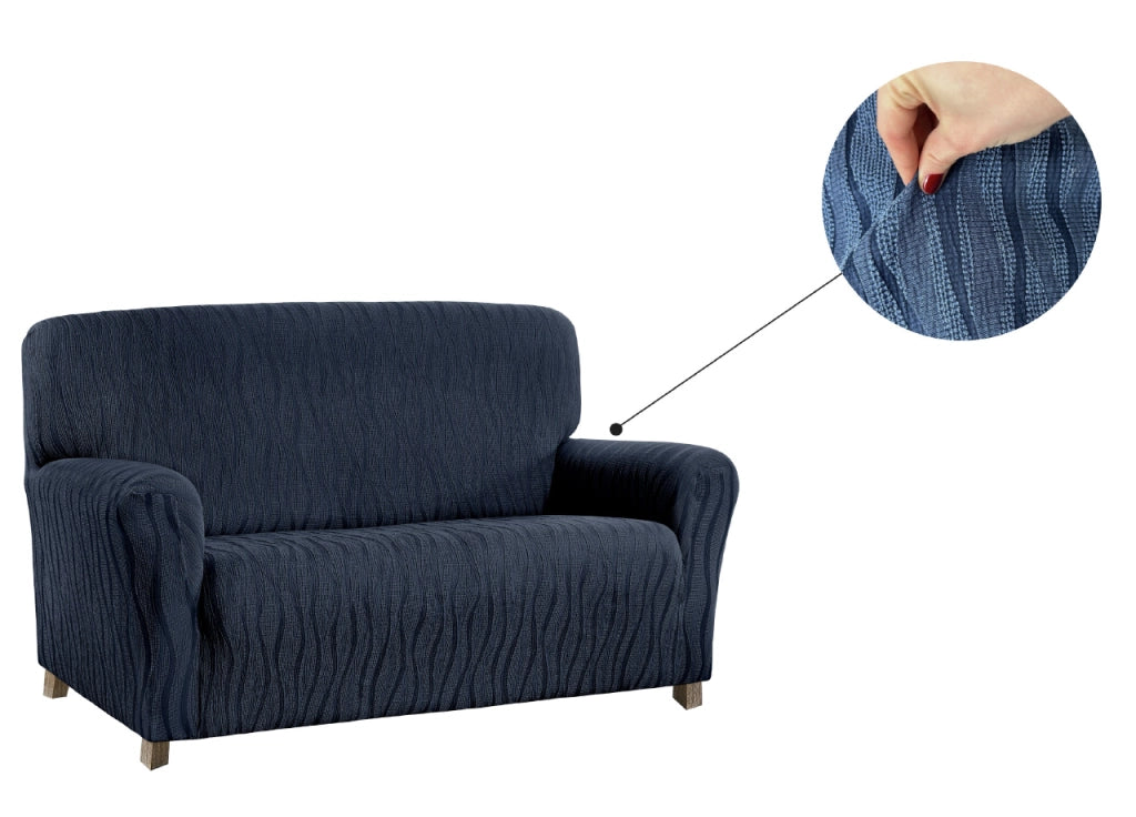 Copridivano Sofà Poltrona Elasticizzato Protezione Macchie Modello Wonderful - 4 Posti - Blu