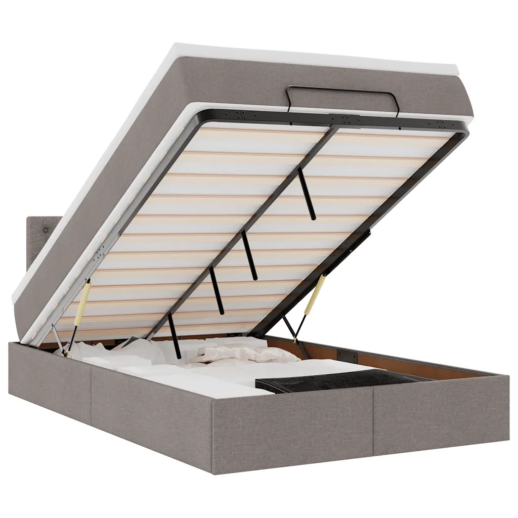 Pouf Letto con Materasso e LED Tortora 120x190cm in Tessuto