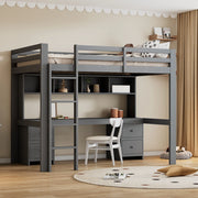 Letto a castello grigio in pino con scrivania sottostante e spazio di stoccaggio 90x200 cm