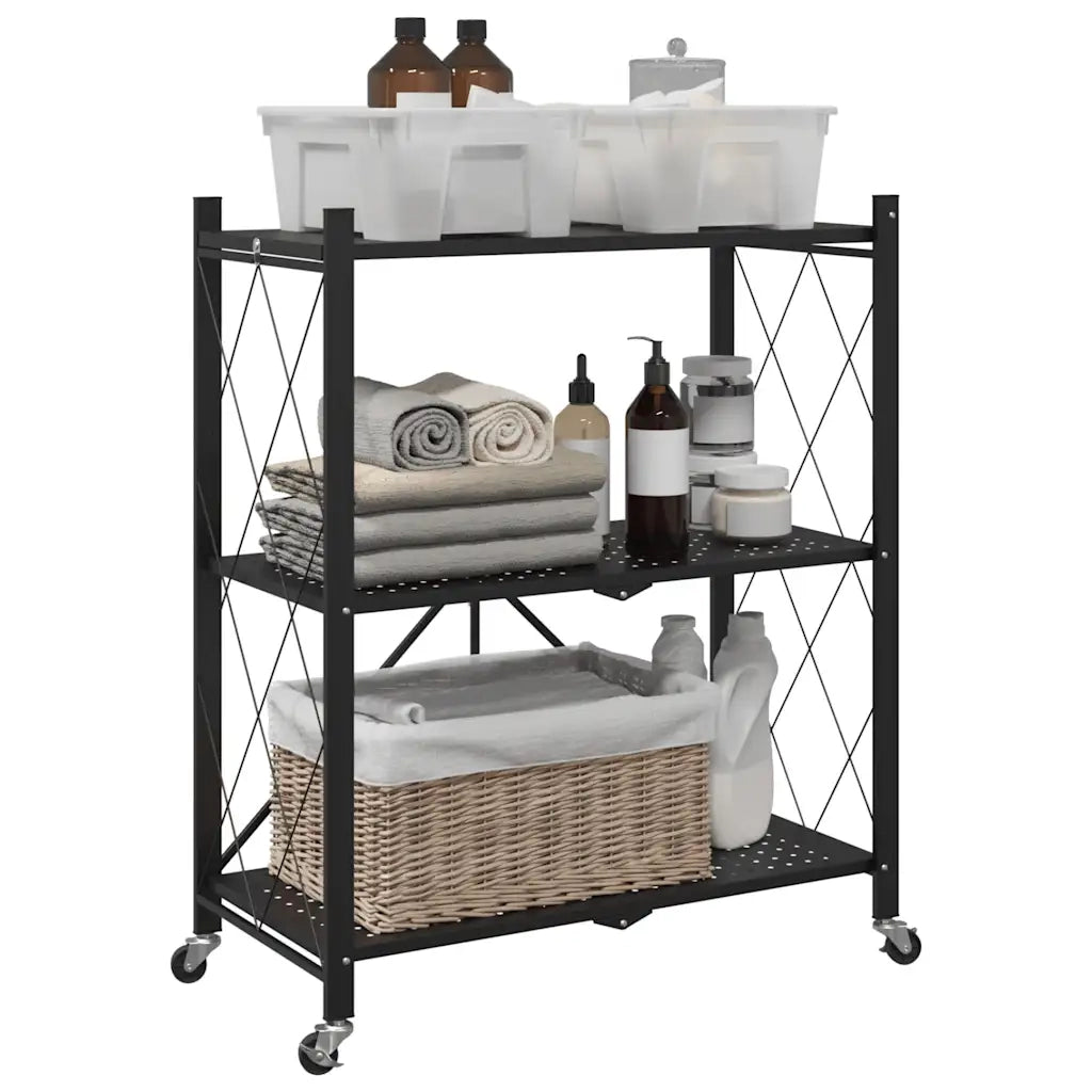 Scaffale portaoggetti con ruote nero 71x34x88 cm in acciaio 4012385