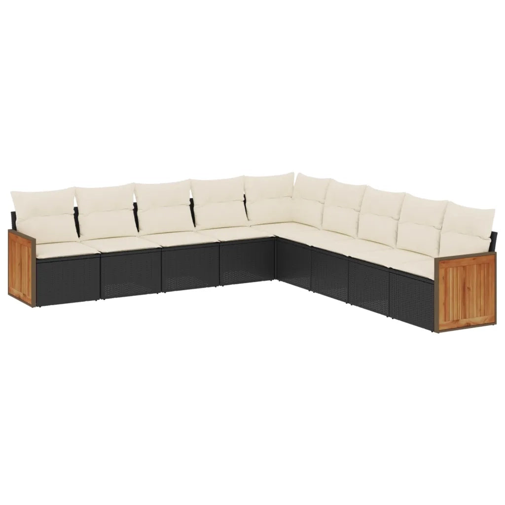 Set Divani da Giardino 9 pz con Cuscini Nero in Polyrattan 3227736