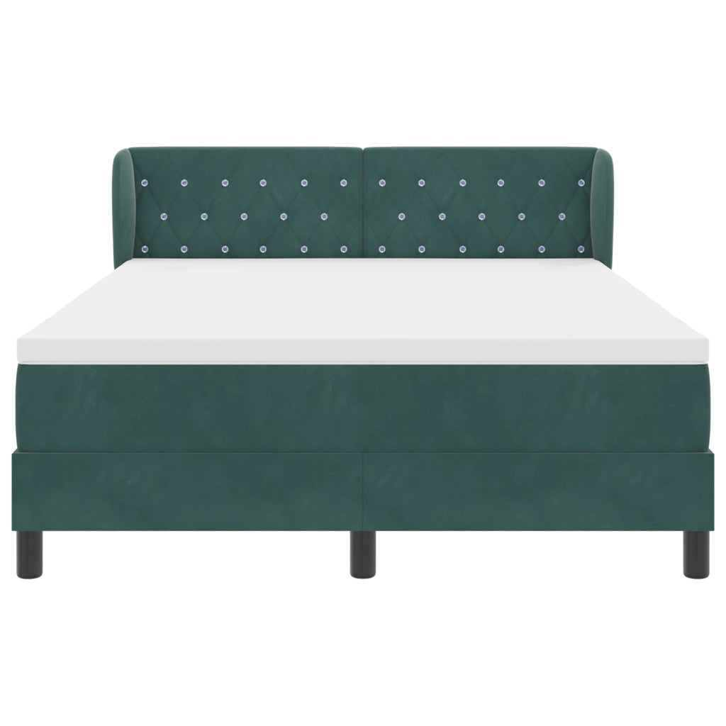 Letto Box Spring con Materasso Verde Scuro 140x190 cm in Velluto