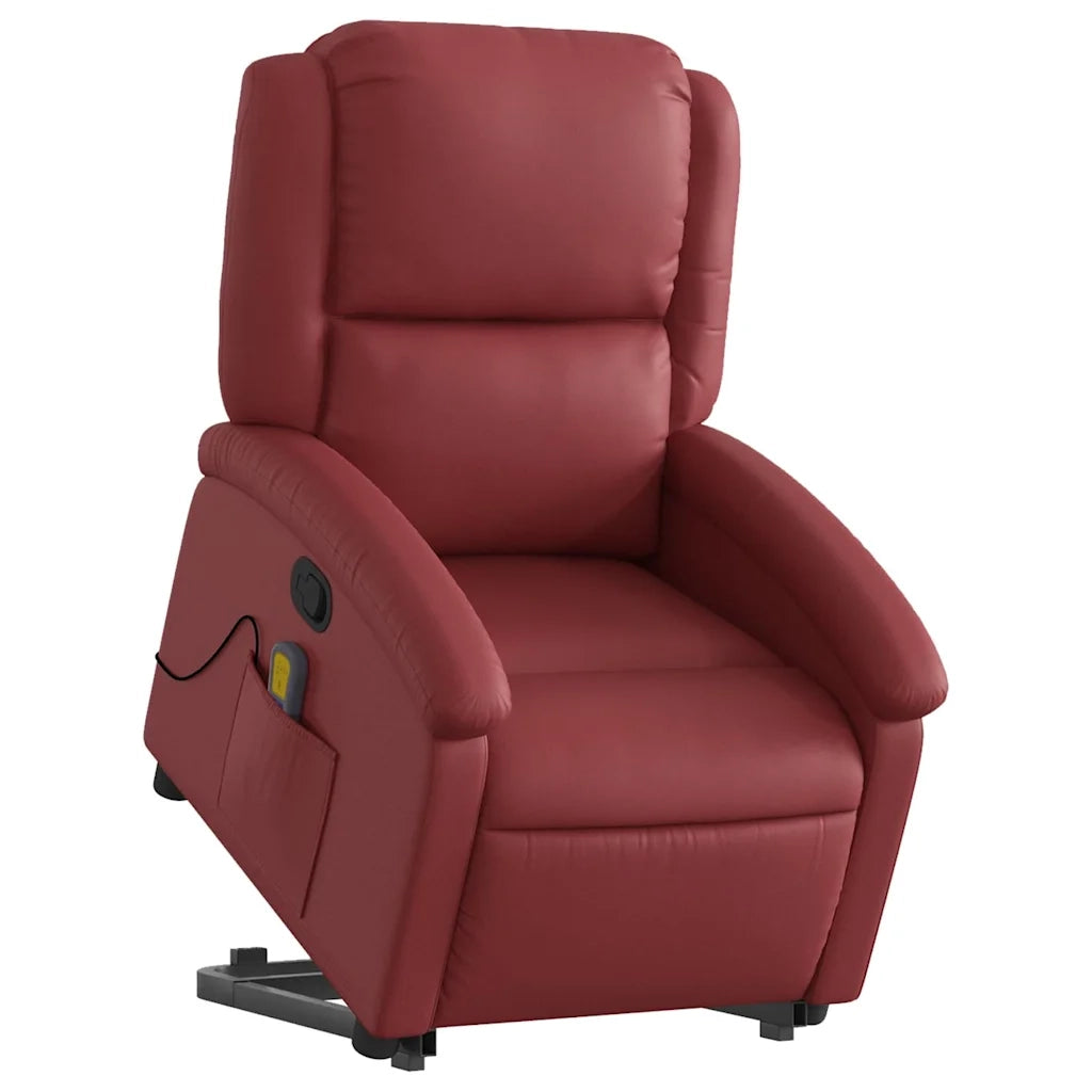 Poltrona | Sedia Relax Alzapersone Massaggi Reclinabile Rosso Vino Similpelle