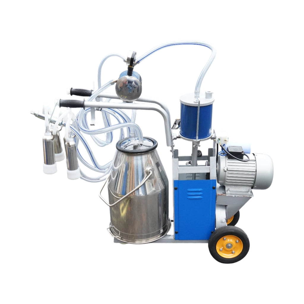 Dispositivo per mungitura di mucche, 1 postazione, 550W, 220V, bidone in acciaio inox da 25L, gruppo di mungitura con 4 manicotti, pressione del vuoto 40-50 kPa, pulsazioni 64 cpm