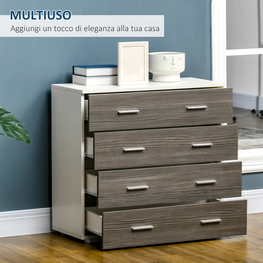 Cassettiera Camera da Letto con 4 Cassetti ¨C zephmum ¨C Legno Bianco e Grigio 76x35x72
