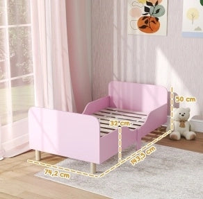 Letto per bambini con sponde in MDF e legno; rosa