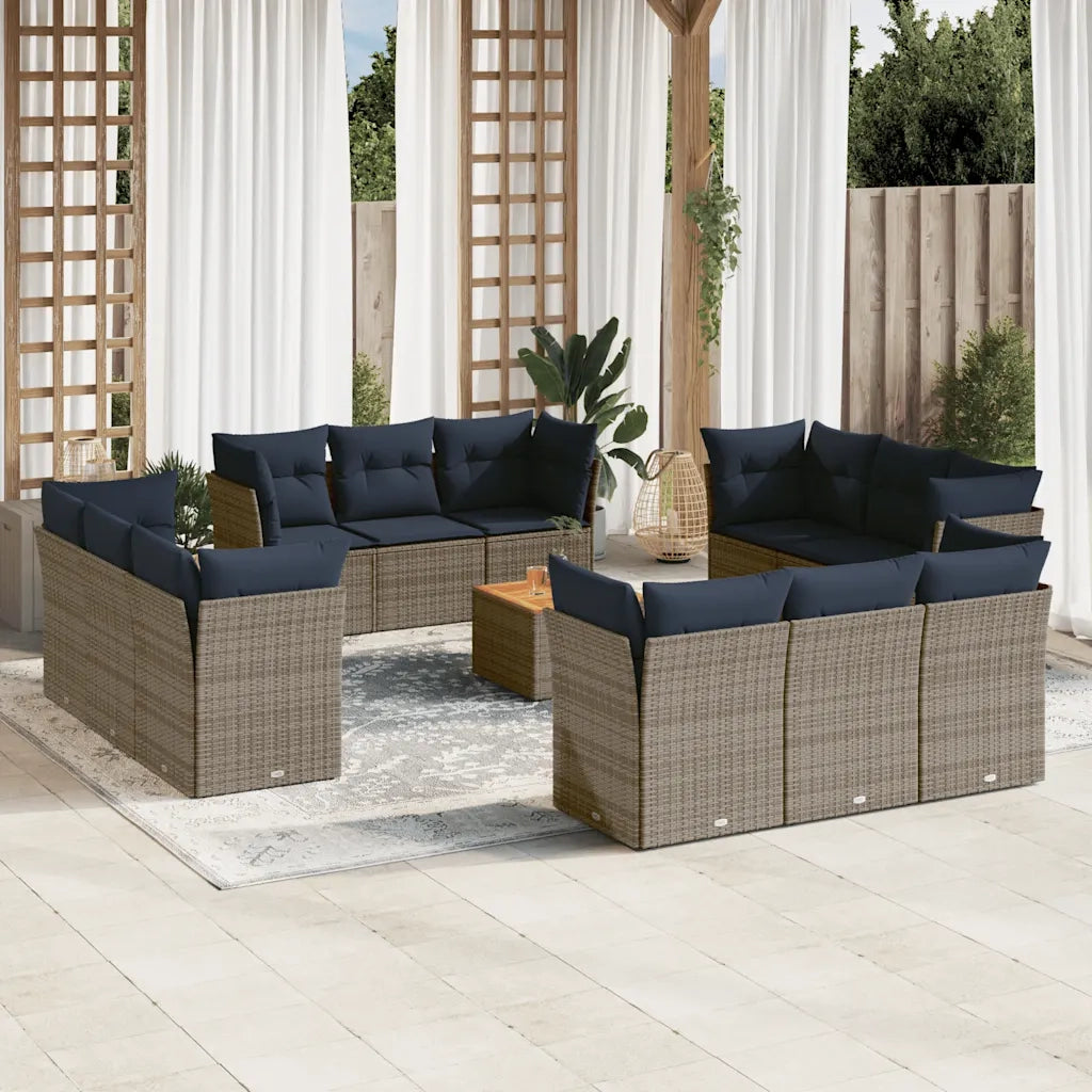 Set Divani da Giardino 13 pz con Cuscini Grigio in Polyrattan 3255872