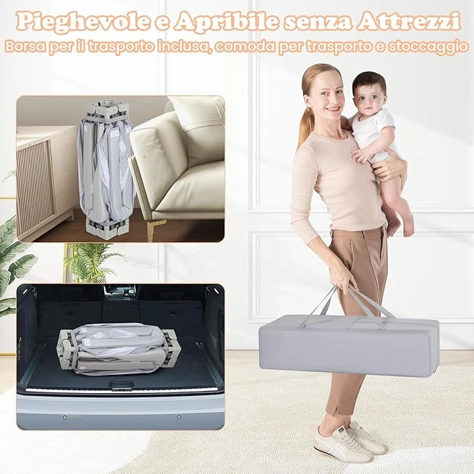 Box per Bambini 127 x 127 cm, Recinto per Bambini Pieghevole in Tessuto Oxford con Rete Traspirante, Box con Giochi che Include 50 Palline, 4 Pezzi Anelli e Borsa (Grigio, 127 x 127 cm)