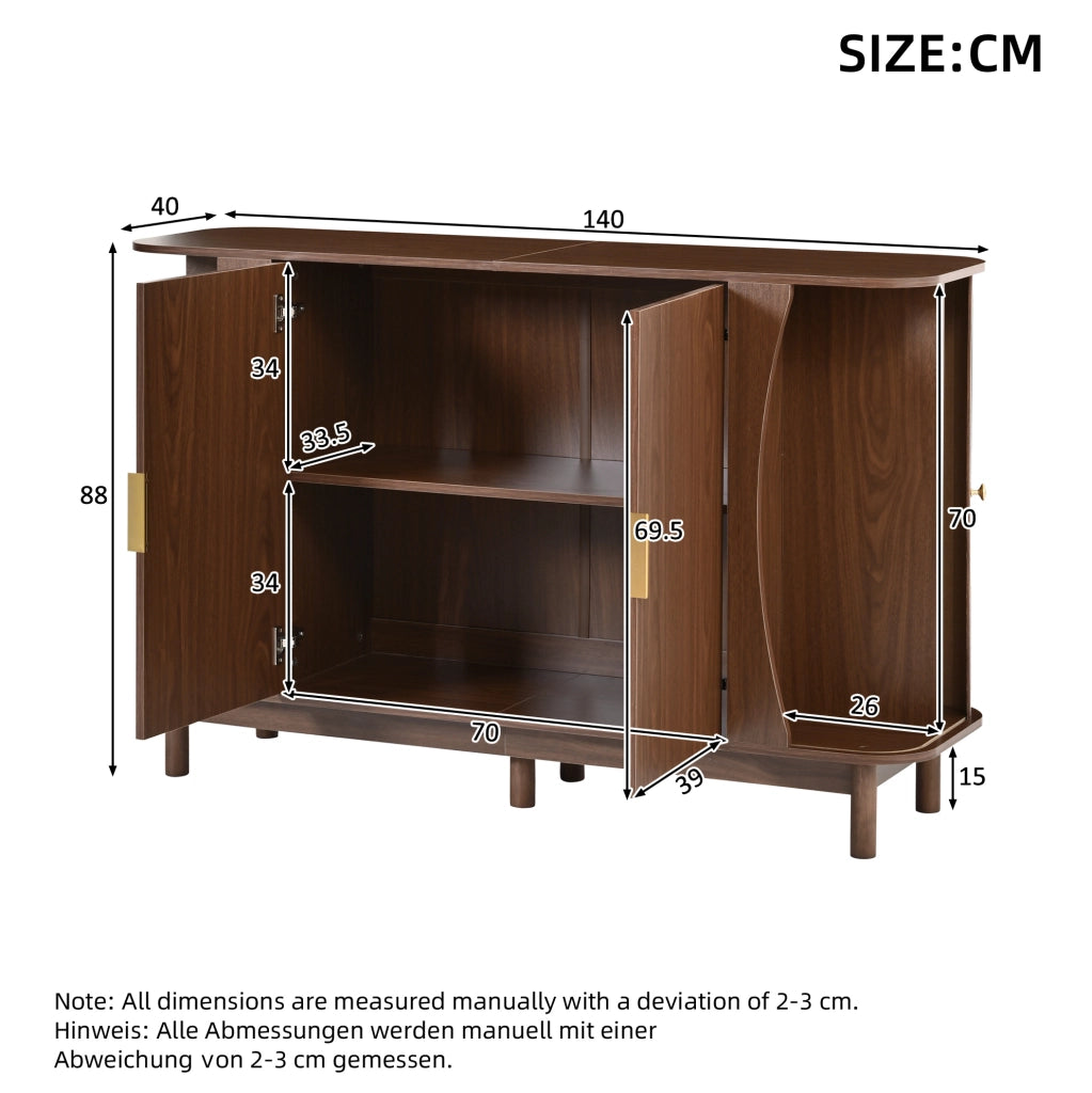 Sideboard in MDF effetto noce 140x40x88 cm; con ripiano regolabile e ante