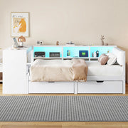 Letto a piattaforma 140x200 cm bianco con cassetti; ripiani; LED e ricarica USB