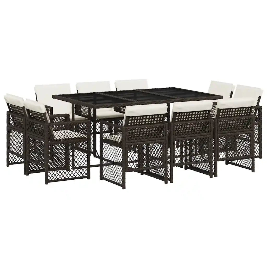 Set da Pranzo da Giardino 11 pz con Cuscini Polyrattan Marrone 3210849