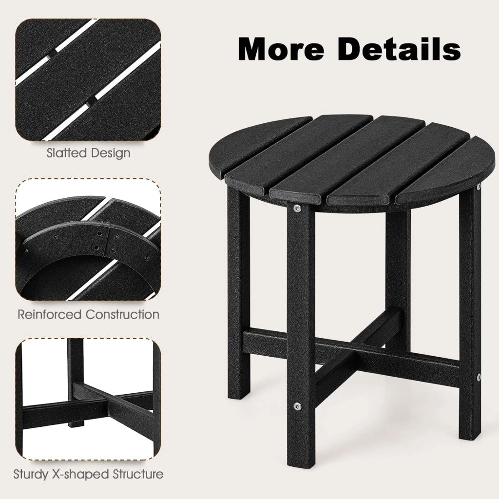 Tavolino da giardino, tavolino rotondo in HDPE, interno ed esterno, tavolo laterale, carico 150 kg, per giardino, balcone, terrazza, patio, φ46 x 46 cm (H) (nero)