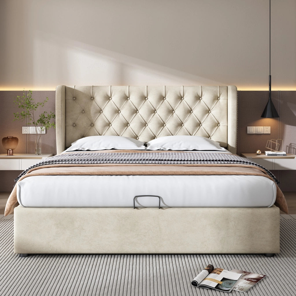 Letto matrimoniale Chesterfield con contenitore 180x200 cm beige