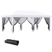 GAZEBO PIEGHEVOLE CON 6 TENDE ZANZARIERA E STRUTTURA IN ACCIAIO, 585X295X270CM, BIANCO CREMA