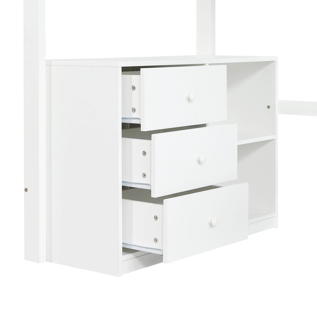 Letto a soppalco 90x200 cm bianco in legno e MDF con scrivania