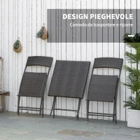 Set da Giardino Pieghevole da 3 Pezzi in Rattan PE e Metallo, Set 2 Sedie e Tavolino da Caffè, Protezione dai Raggi UV, Set di Mobili da Balcone, per Patio e Cortile, Nero