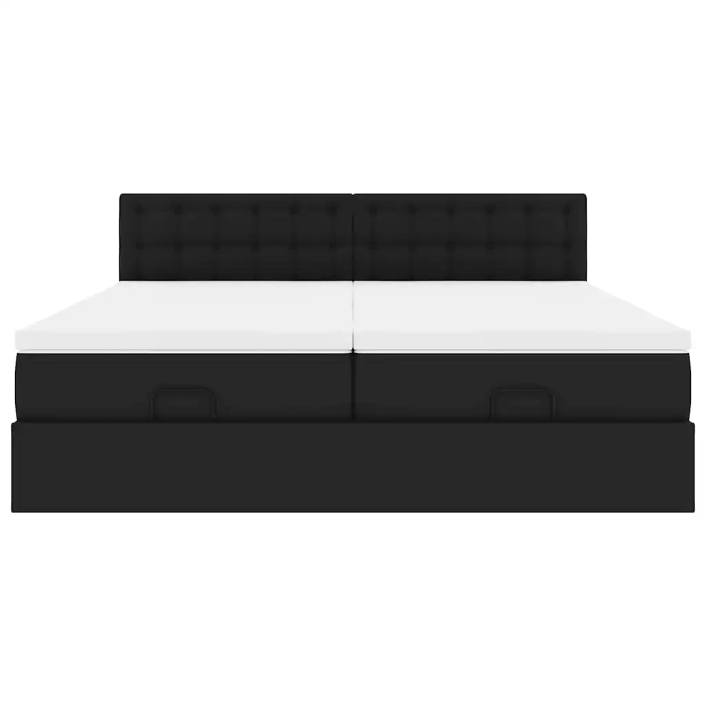Struttura Letto Pouf con Materassi Nero 180x200 cm Similpelle