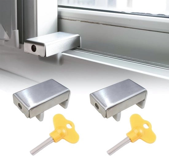 Blocco di Finestra Versatile - Sicurezza per Bambini - Protezione da Ingresso - Blocco Schiaccia Porta - Materiale Inox - Meccanismo di Blocco a Doppio Punto