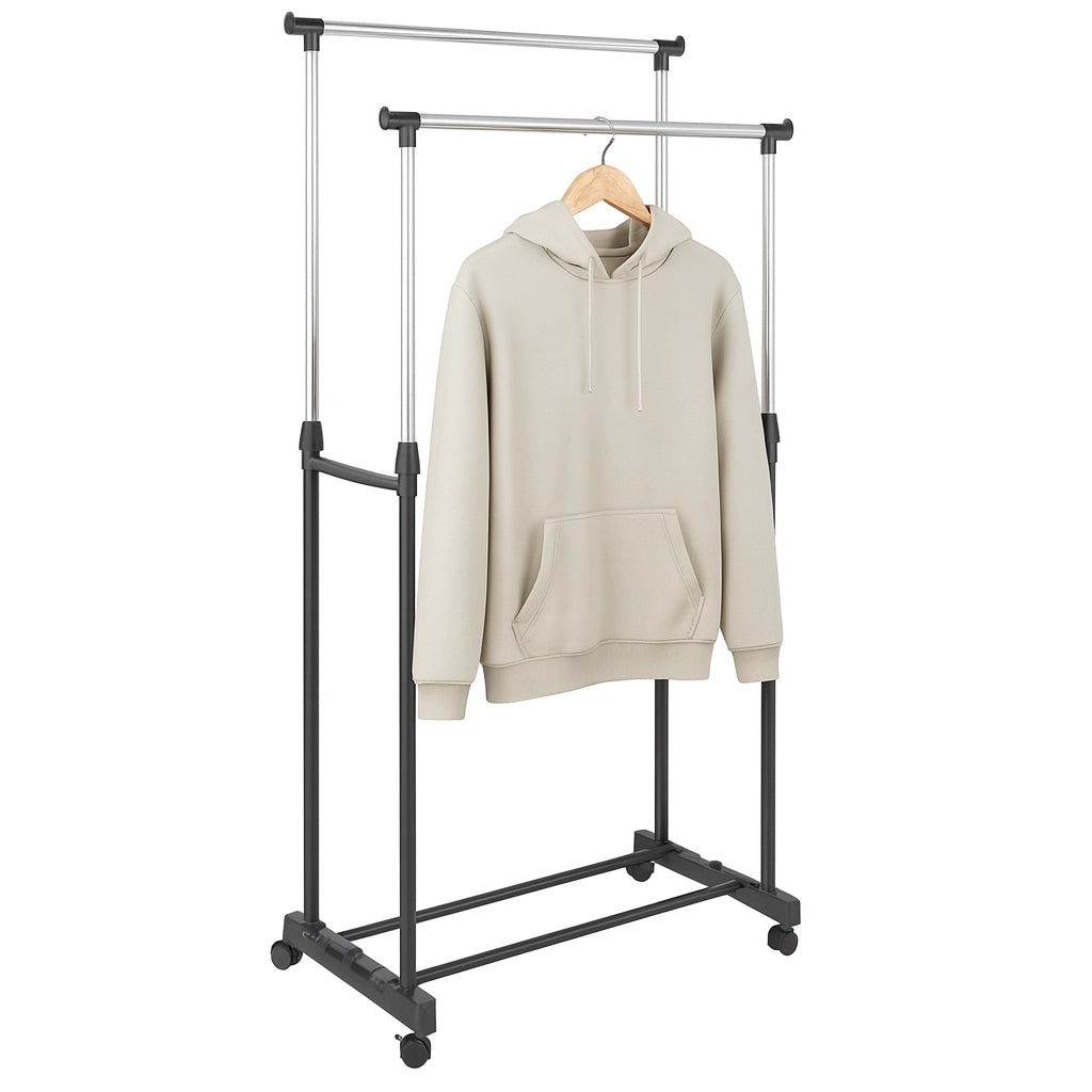 Stand Appendiabiti Doppio con Ruote Regolabile in Altezza Stender 80x40 fino 160cm