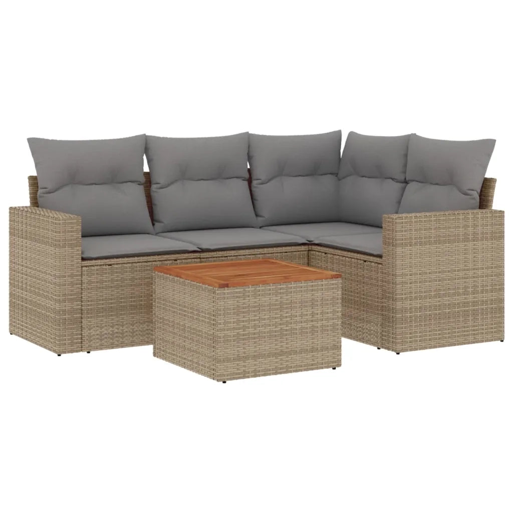 Set Divano da Giardino 5 pz con Cuscini Beige in Polyrattan
