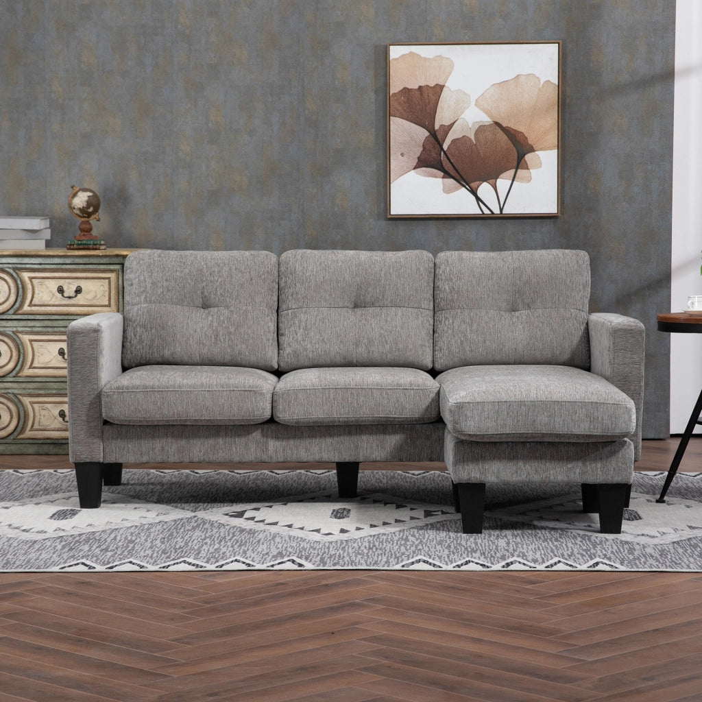 Divano 3 Posti Angolare con Penisola 186x130x84 cm in Tessuto Effetto Ciniglia Tortora