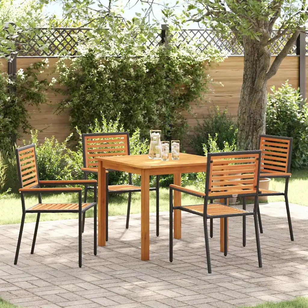 Set da Pranzo per Giardino 5 pcs Nero Legno di Acacia Massello 3365514