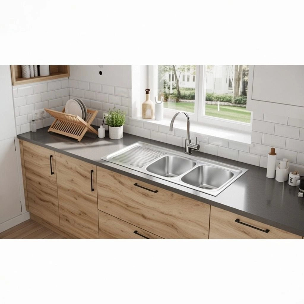 Lavello appoggio in acciaio inox 120x50 gocciolatoio SX  - Cromo