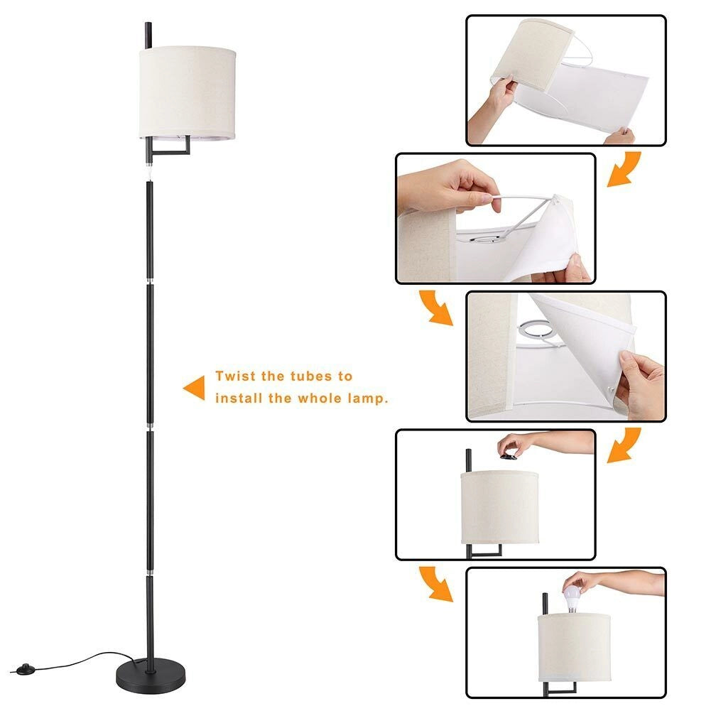 Lampada Piantana Terra Design Moderno Paralume E27 Tessuto e Metallo Nero