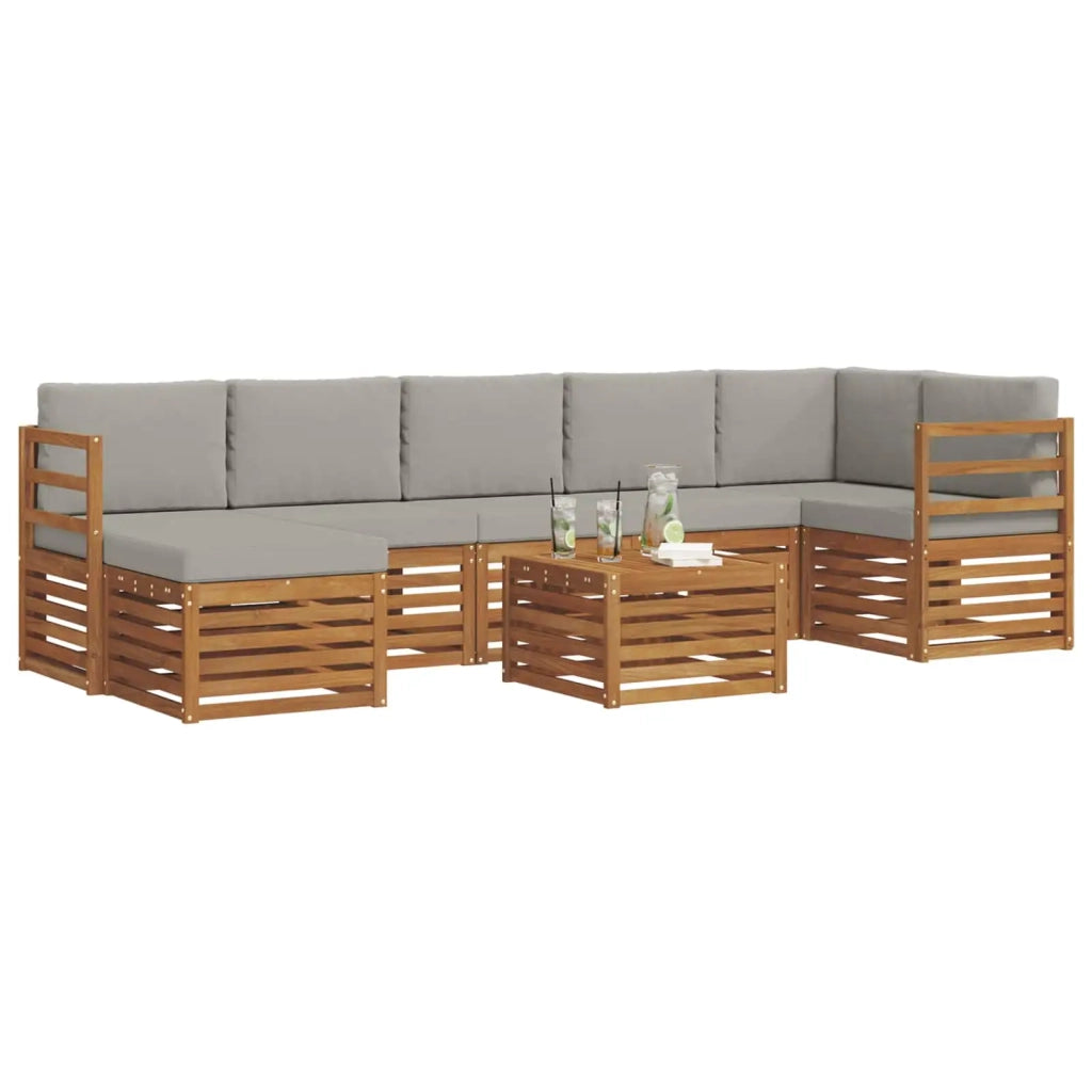 Set di divani da esterno 8 pcs Grigio Naturale e Chiaro