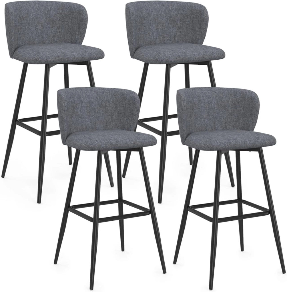 Set di 4 sgabelli da bar OMBLINE con seduta in tessuto grigio scuro e gambe in metallo nero