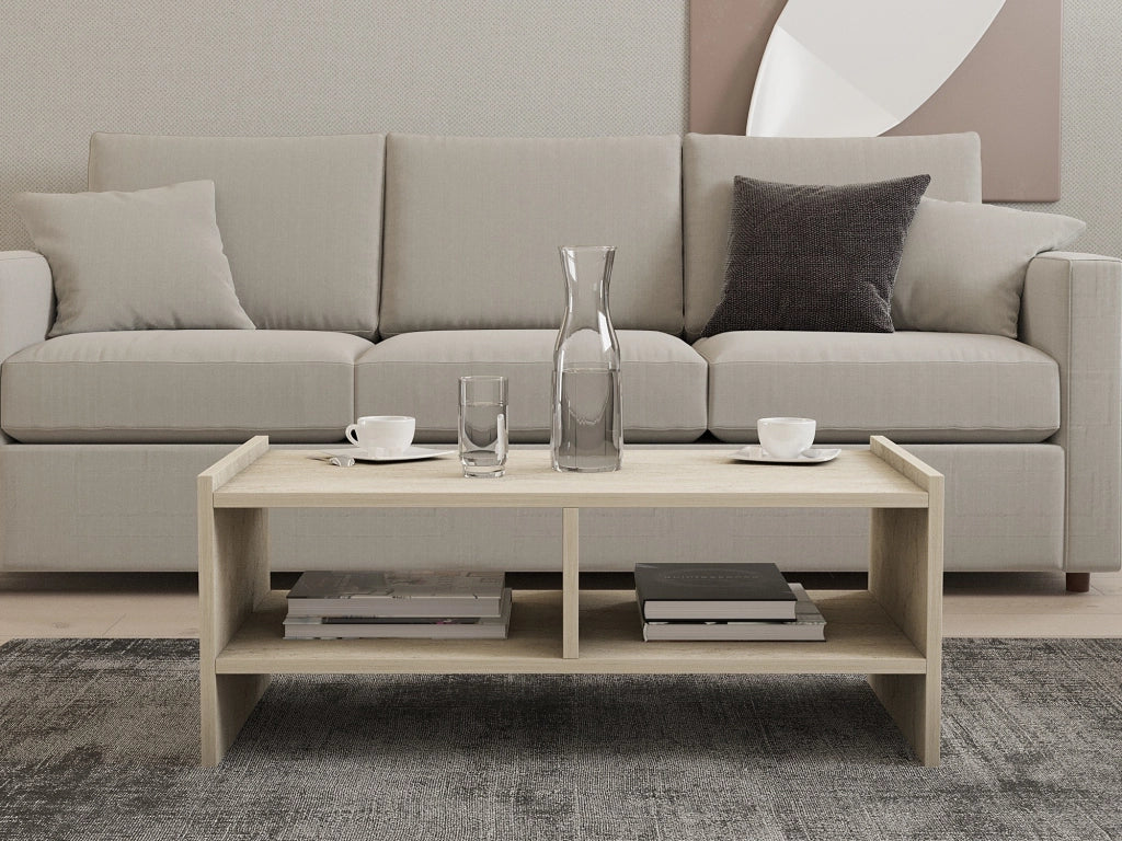 Oria, Tavolino da Salotto 2 Vani, 90x50x35h cm Beige Marmo