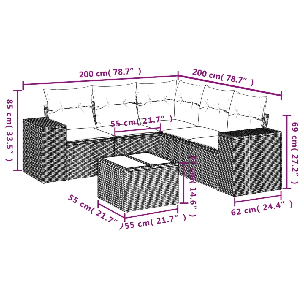 Set Divano da Giardino 6 pz con Cuscini Beige in Polyrattan