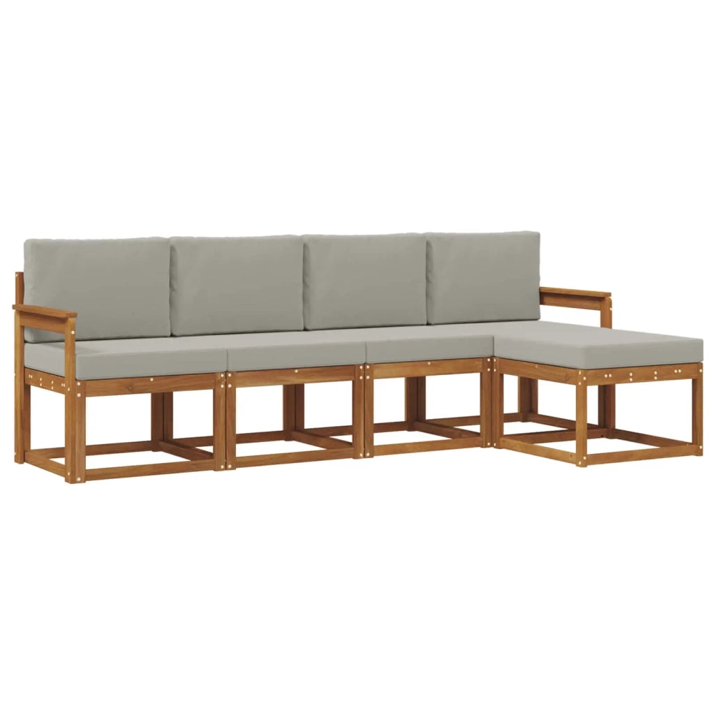 Set di divani da esterno 5 pcs Grigio Naturale e Chiaro