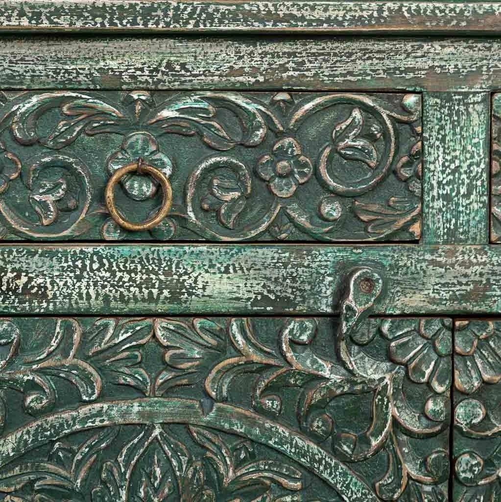 Credenza in legno invecchiato verde 103x40x90