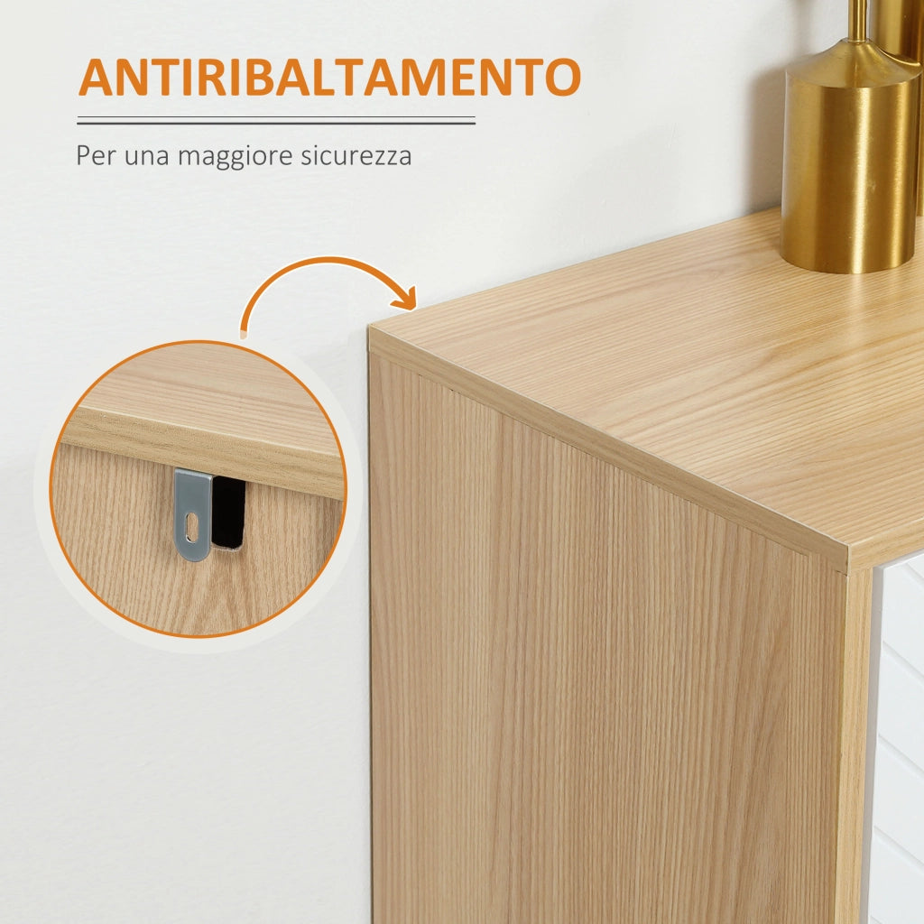 Mobile Contenitore 120x35x77.4 cm con 2 Armadietti a Ripiani Regolabili in Legno di Pino e Bianco