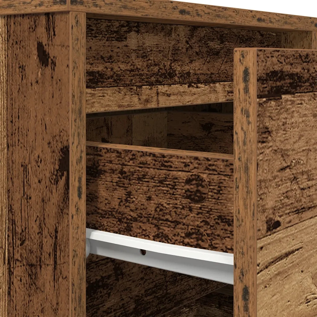 Comodino con Luci LED-Tavolino da notte Legno Antico 38x34x50 cm 838771