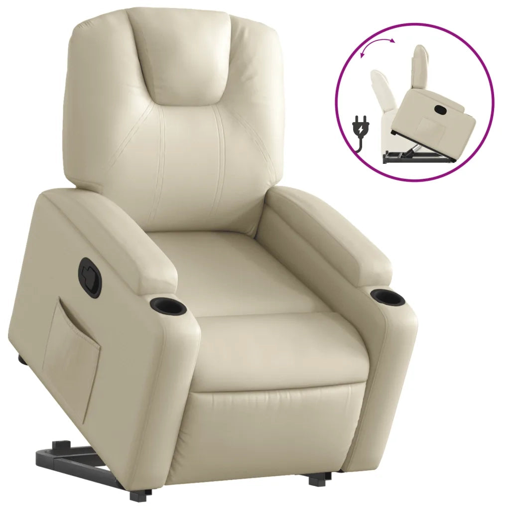 Poltrona Alzapersona Reclinabile Crema in Similpelle 3204431