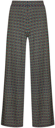Palazzobroek con comfort elastico - Tela di jersey - Disegno grafico - Alta vita - Cintura elastica ampia - Silhouette elegante - Pantalone con vita lunga