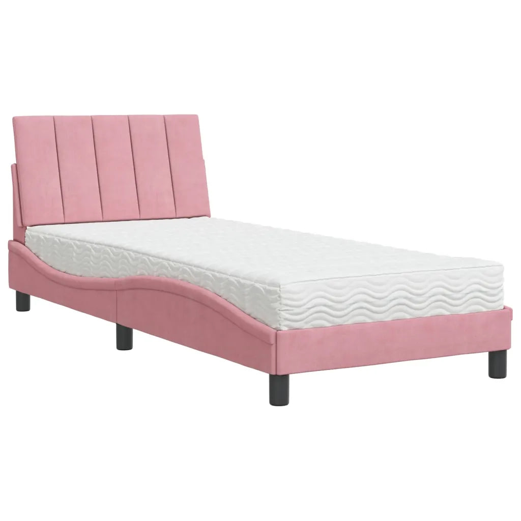 Letto con Materasso Hanko Rosa 90x200 cm in Velluto 3208579