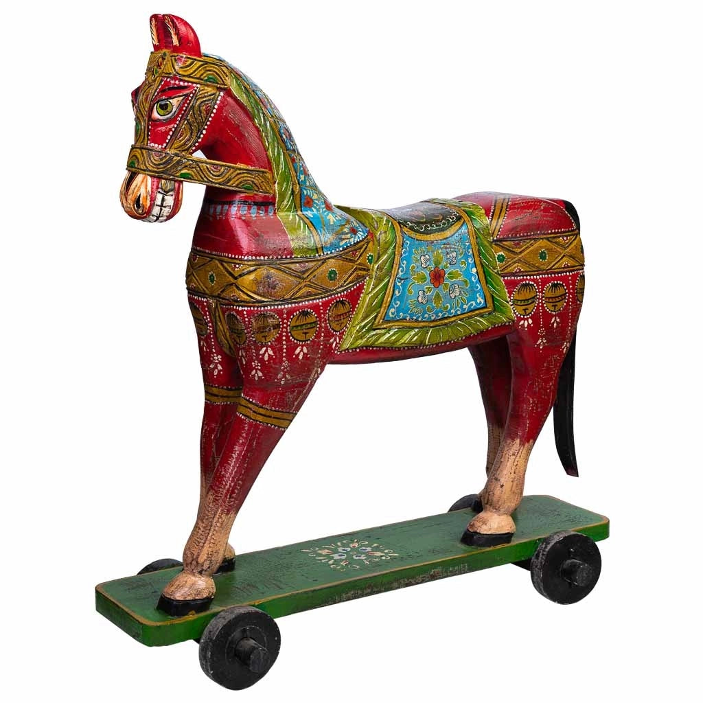 Cavallo decorativo in legno dipinto artigianalmente 86x36x96