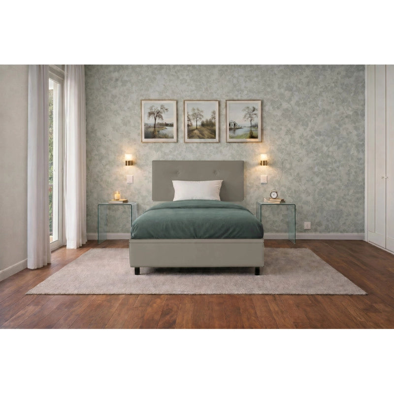 Letto imbottito Singolo 80x200 cm Button - Similpelle,Cappuccino,Contenitore