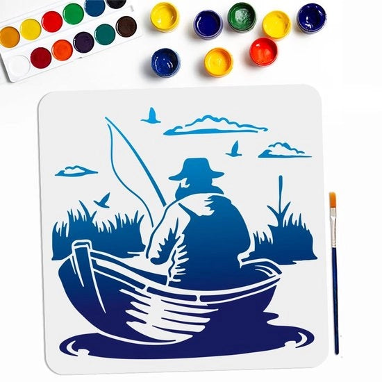 Modello Barchetta da Pesca 11,8 × 11,8 cm - Modello Muro - Modello Pittura - Modello Fiori - Modello Lettere - Paesaggio Naturale - Disegno